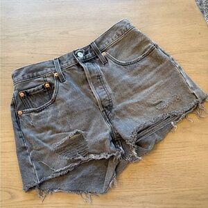 Levi’s 501 Distressed Gray Denim Shorts 28
